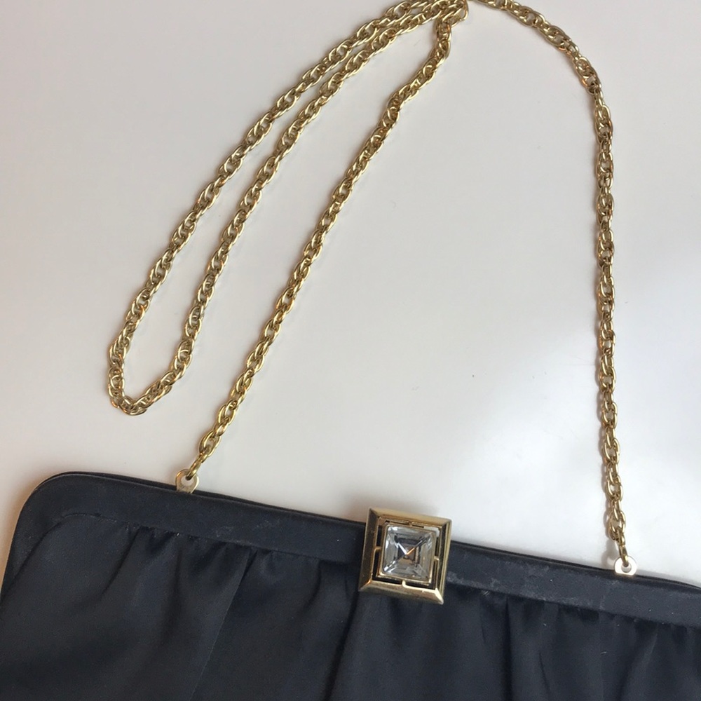 Vintage Black Satin Evening bag with crystal - Picture 2 of 7